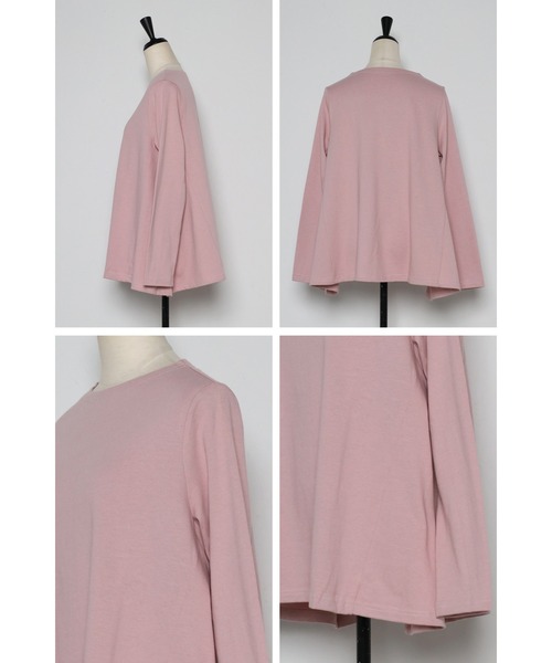 Bonjour Sagan（ボンジュールサガン）の「裾フレアロンT（Tシャツ/カットソー・レディース・ピンク/ホワイト/ブラック/ライトカーキ・FREE）」の11枚目の写真