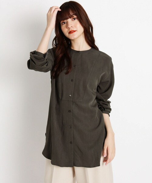 grove（グローブ）の「◆【S-3L】ビブヨーク切り替えチュニック（シャツ/ブラウス・レディース・ナチュラル/パープル系4/カーキ系6/キャメル・04/05/02/03/01）」の2枚目の写真