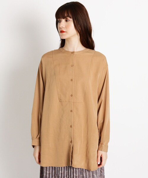 grove（グローブ）の「◆【S-3L】ビブヨーク切り替えチュニック（シャツ/ブラウス・レディース・ナチュラル/パープル系4/カーキ系6/キャメル・04/05/02/03/01）」の5枚目の写真