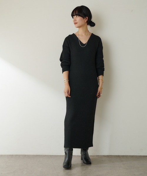 SHENERY（シーナリー）の「バックシャンリブニットワンピース（ワンピース・レディース・オフホワイト/ブラック/グレー・FREE）」の16枚目の写真