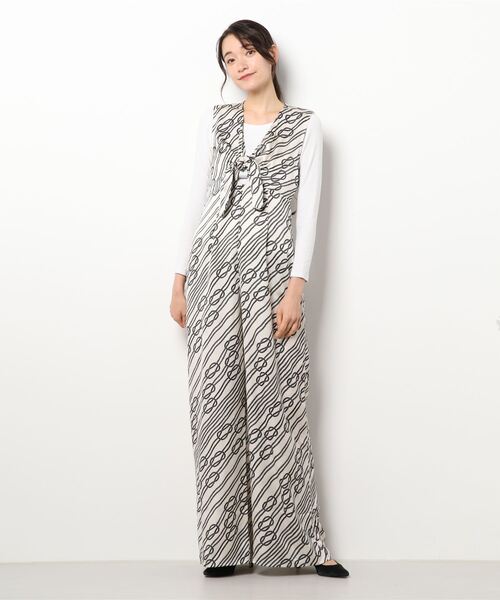 SISLEY(シスレー)の「サテン総柄オールインワン(サロペット/オーバーオール・レディース・ネイビー・42)」の1枚目の写真