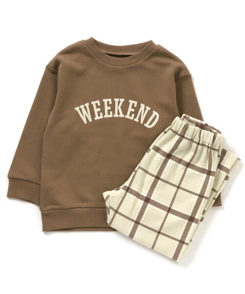 Ampersand（アンパサンド）の「ルームウェア/パジャマ(ロゴ・チェックパンツ) 10分丈（ルームウェア/パジャマ・キッズ・オフホワイト/ブラウン・100/90/140/130/120/110/80）」の2枚目の写真