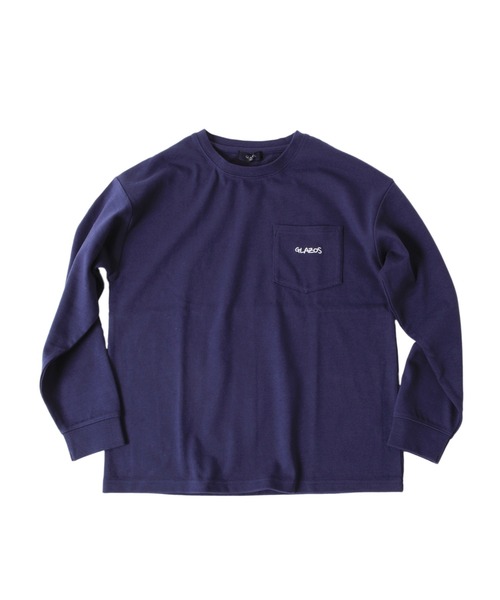 GLAZOS（グラソス）の「厚手天竺・ドロップショルダーワンポイント刺繍ポケット長袖Tシャツ（Tシャツ/カットソー・キッズ・ホワイト/ブラック/ダークグリーン/ネイビー・140cm/150cm/160cm/170cm/130cm）」の4枚目の写真