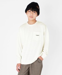 GLAZOS | 厚手天竺・ドロップショルダーワンポイント刺繍ポケット長袖Tシャツ(Tシャツ/カットソー)