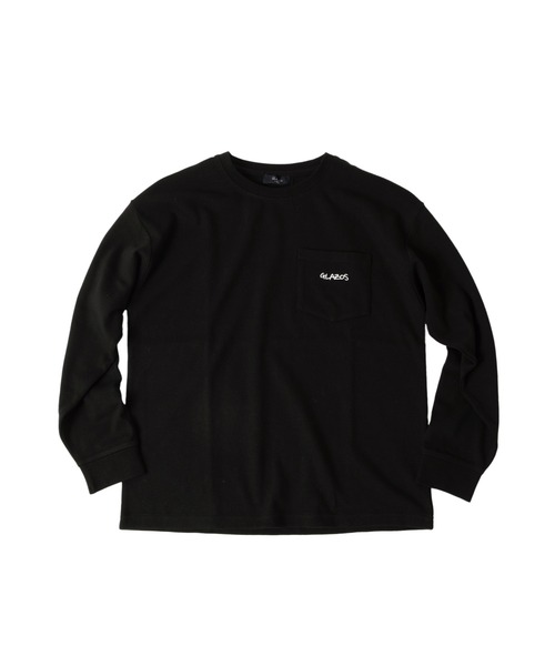 GLAZOS（グラソス）の「厚手天竺・ドロップショルダーワンポイント刺繍ポケット長袖Tシャツ（Tシャツ/カットソー・キッズ・ホワイト/ブラック/ダークグリーン/ネイビー・140cm/150cm/160cm/170cm/130cm）」の2枚目の写真