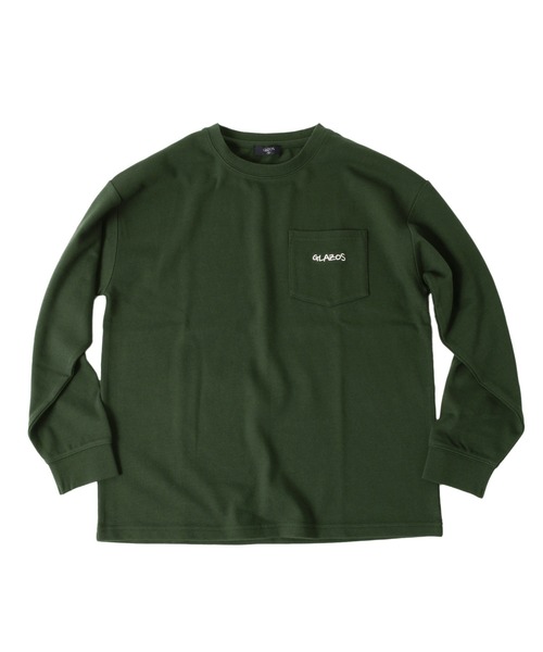GLAZOS（グラソス）の「厚手天竺・ドロップショルダーワンポイント刺繍ポケット長袖Tシャツ（Tシャツ/カットソー・キッズ・ホワイト/ブラック/ダークグリーン/ネイビー・140cm/150cm/160cm/170cm/130cm）」の3枚目の写真