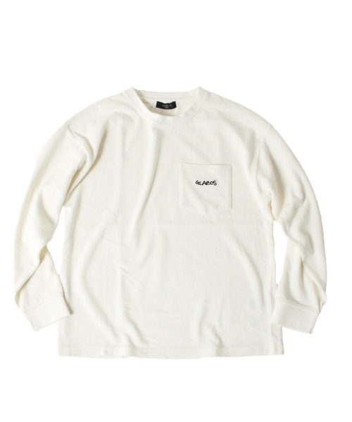 GLAZOS（グラソス）の「厚手天竺・ドロップショルダーワンポイント刺繍ポケット長袖Tシャツ（Tシャツ/カットソー・キッズ・ホワイト/ブラック/ダークグリーン/ネイビー・140cm/150cm/160cm/170cm/130cm）」の5枚目の写真