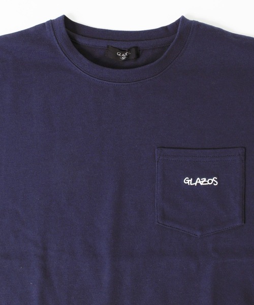 GLAZOS（グラソス）の「厚手天竺・ドロップショルダーワンポイント刺繍ポケット長袖Tシャツ（Tシャツ/カットソー・キッズ・ホワイト/ブラック/ダークグリーン/ネイビー・140cm/150cm/160cm/170cm/130cm）」の9枚目の写真
