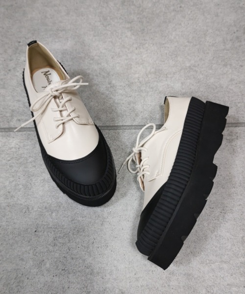 Noubel Voug Relax（ヌーベルヴォーグリラックス）の「厚底 ストレッチ レースアップ シューズ（スニーカー・レディース・ブラック/ブラック×ホワイト・S/3L/LL/L/M）」の3枚目の写真