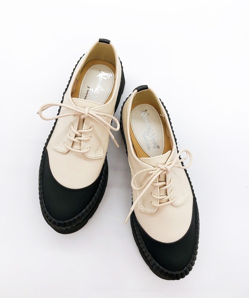 Noubel Voug Relax（ヌーベルヴォーグリラックス）の「厚底 ストレッチ レースアップ シューズ（スニーカー・レディース・ブラック/ブラック×ホワイト・S/3L/LL/L/M）」の4枚目の写真
