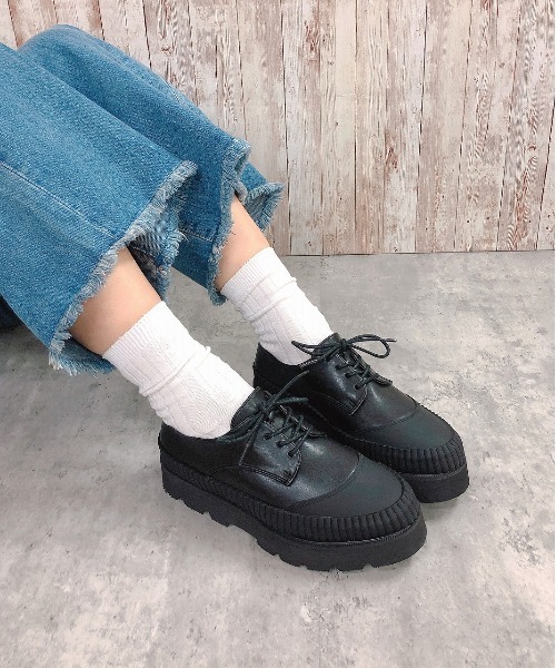 Noubel Voug Relax（ヌーベルヴォーグリラックス）の「厚底 ストレッチ レースアップ シューズ（スニーカー・レディース・ブラック/ブラック×ホワイト・S/3L/LL/L/M）」の18枚目の写真