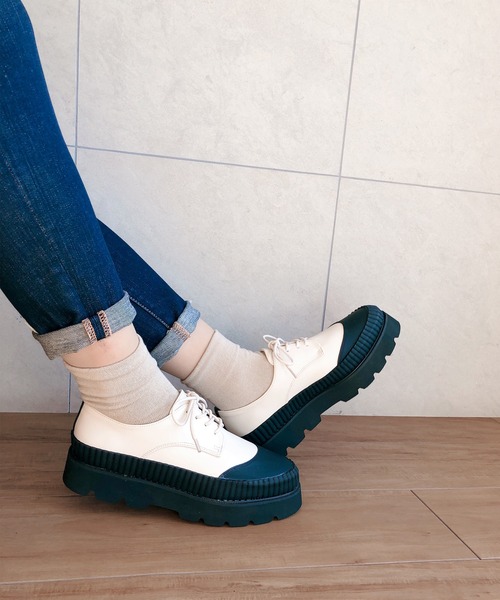 Noubel Voug Relax（ヌーベルヴォーグリラックス）の「厚底 ストレッチ レースアップ シューズ（スニーカー・レディース・ブラック/ブラック×ホワイト・S/3L/LL/L/M）」の21枚目の写真