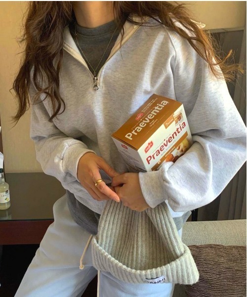 MINS MINIS（ミンスミニス）の「裏起毛ハーフジップスウェット（スウェット・レディース・グレー/ブルー/グリーン/ライトグレー・FREE）」の2枚目の写真