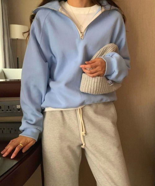 MINS MINIS（ミンスミニス）の「裏起毛ハーフジップスウェット（スウェット・レディース・グレー/ブルー/グリーン/ライトグレー・FREE）」の4枚目の写真