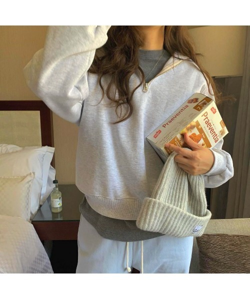 MINS MINIS（ミンスミニス）の「裏起毛ハーフジップスウェット（スウェット・レディース・グレー/ブルー/グリーン/ライトグレー・FREE）」の13枚目の写真