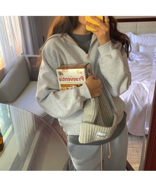 MINS MINIS（ミンスミニス）の「裏起毛ハーフジップスウェット（スウェット・レディース・グレー/ブルー/グリーン/ライトグレー・FREE）」の5枚目の写真