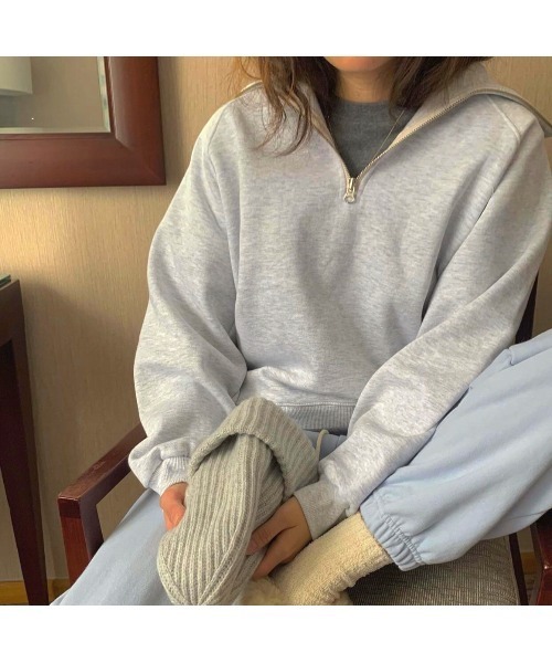 MINS MINIS（ミンスミニス）の「裏起毛ハーフジップスウェット（スウェット・レディース・グレー/ブルー/グリーン/ライトグレー・FREE）」の9枚目の写真