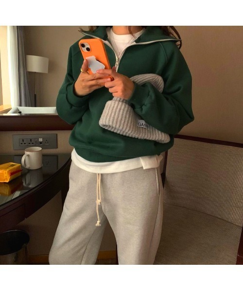 MINS MINIS（ミンスミニス）の「裏起毛ハーフジップスウェット（スウェット・レディース・グレー/ブルー/グリーン/ライトグレー・FREE）」の14枚目の写真