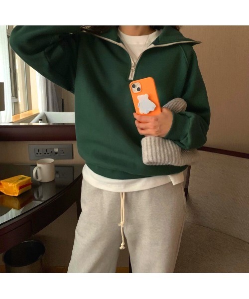 MINS MINIS（ミンスミニス）の「裏起毛ハーフジップスウェット（スウェット・レディース・グレー/ブルー/グリーン/ライトグレー・FREE）」の6枚目の写真