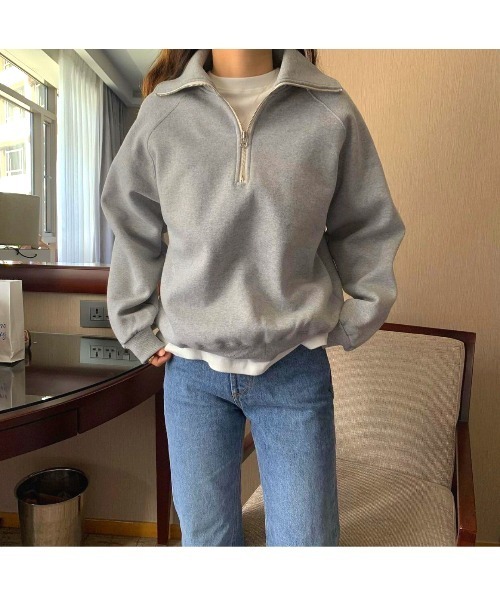 MINS MINIS（ミンスミニス）の「裏起毛ハーフジップスウェット（スウェット・レディース・グレー/ブルー/グリーン/ライトグレー・FREE）」の7枚目の写真