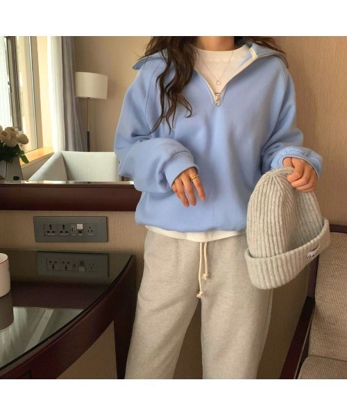 MINS MINIS（ミンスミニス）の「裏起毛ハーフジップスウェット（スウェット・レディース・グレー/ブルー/グリーン/ライトグレー・FREE）」の8枚目の写真