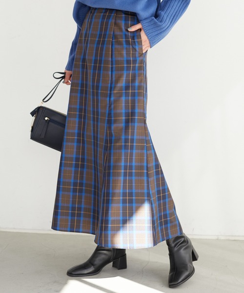 Green　Parks（グリーンパークス）の「チェックマーメイドスカート＊（スカート・レディース・モカ/グリーン/ブルー・FREE）」の3枚目の写真