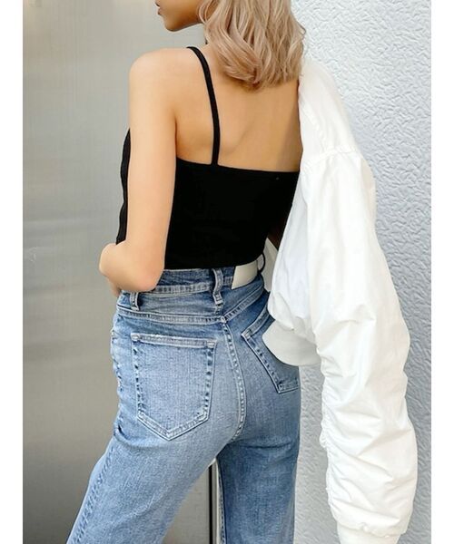 GYDA（ジェイダ）の「シンプルバインダーテレコビスチェ（キャミソール・レディース・ブラック/オフホワイト・FREE）」の4枚目の写真