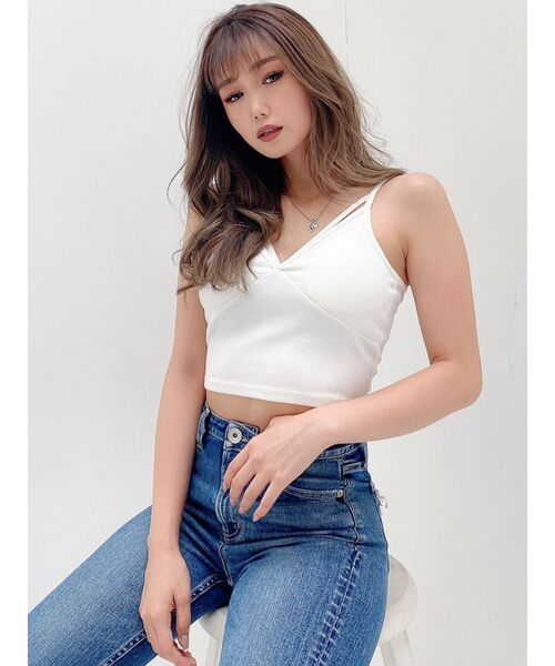 GYDA（ジェイダ）の「シンプルバインダーテレコビスチェ（キャミソール・レディース・ブラック/オフホワイト・FREE）」の5枚目の写真