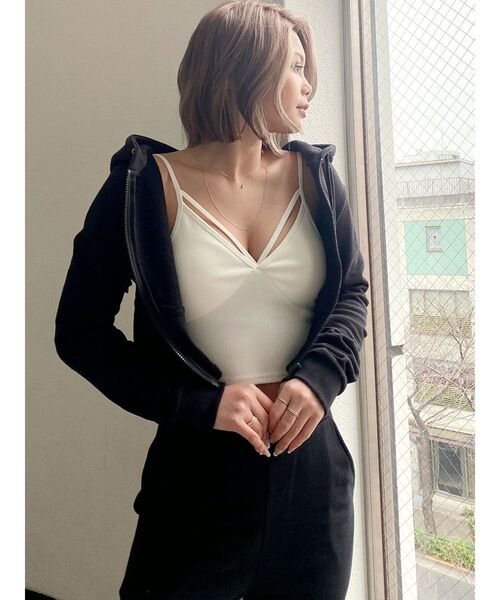 GYDA（ジェイダ）の「シンプルバインダーテレコビスチェ（キャミソール・レディース・ブラック/オフホワイト・FREE）」の20枚目の写真