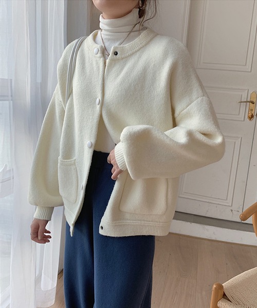 ジャケット アウター韓国風トートボタンノーカラーニットジャケット ノーカラージャケット Aimoha アイモハ のファッション
