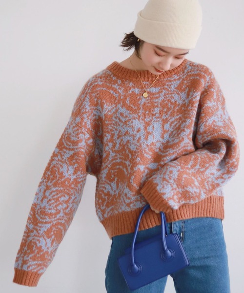 SLOBE citron.（スローブシトロン）の「SLOBE citron. マーブル柄ニット◆（ニット/セーター・レディース・ブラウン/オレンジ・FREE）」の2枚目の写真