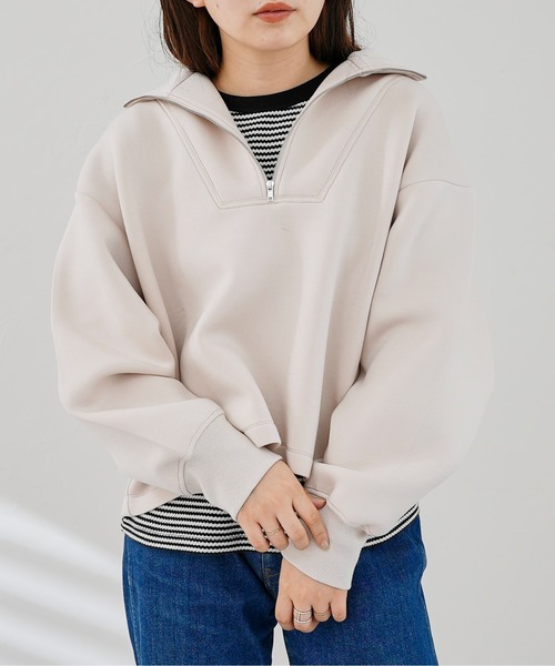 CPCM（シーピーシーエム）の「クロップドダンボールニットハーフジップ