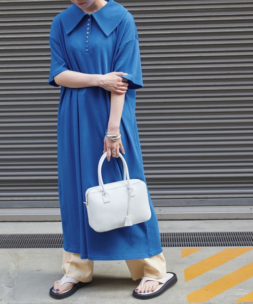 forksy.(フォルクシー)の「【forksy.】ワッフルビッグカラーポロワンピース(ワンピース・レディース・オフホワイト/グリーン/ブラック/ブルー/オレンジ/コバルトブルー/ブラウン・FREE)」の6枚目の写真