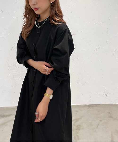 apres jour mignon（アプレジュールミニョン）の「バンドカラーシャツワンピース【ZOZOTOWN限定アイテム】（ワンピース・レディース・オフホワイト/ブラック・X-LARGE/フリー）」の2枚目の写真