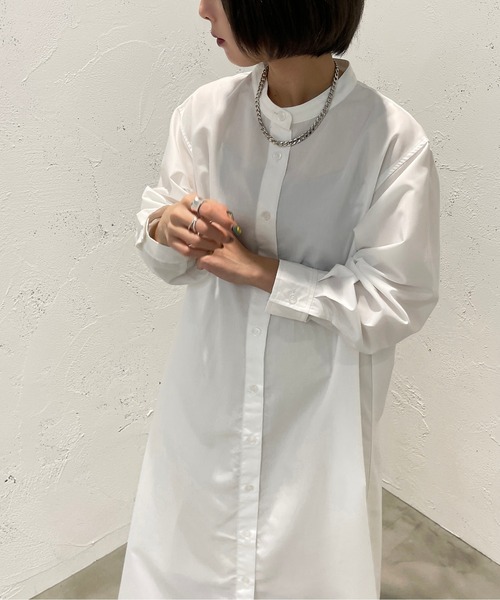 apres jour mignon（アプレジュールミニョン）の「バンドカラーシャツワンピース【ZOZOTOWN限定アイテム】（ワンピース・レディース・オフホワイト/ブラック・X-LARGE/フリー）」の3枚目の写真
