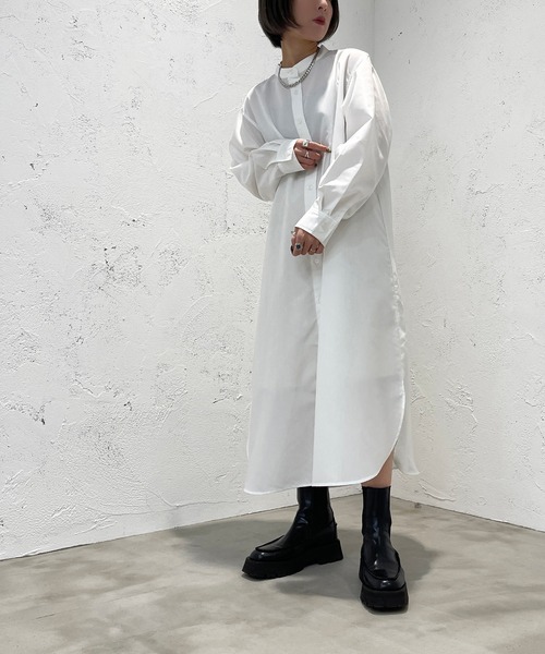 apres jour mignon（アプレジュールミニョン）の「バンドカラーシャツワンピース【ZOZOTOWN限定アイテム】（ワンピース・レディース・オフホワイト/ブラック・X-LARGE/フリー）」の6枚目の写真