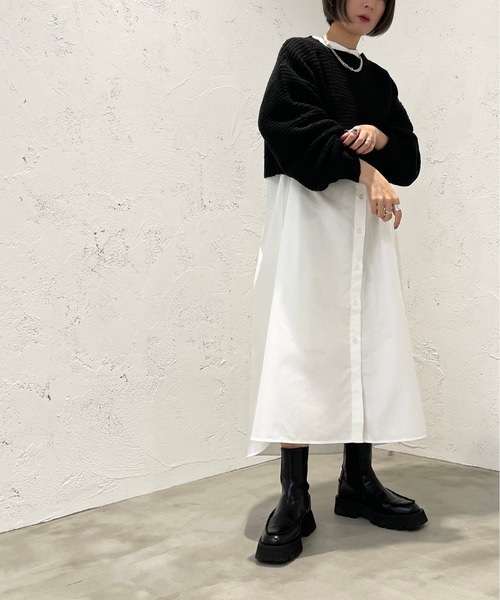 apres jour mignon（アプレジュールミニョン）の「バンドカラーシャツワンピース【ZOZOTOWN限定アイテム】（ワンピース・レディース・オフホワイト/ブラック・X-LARGE/フリー）」の9枚目の写真