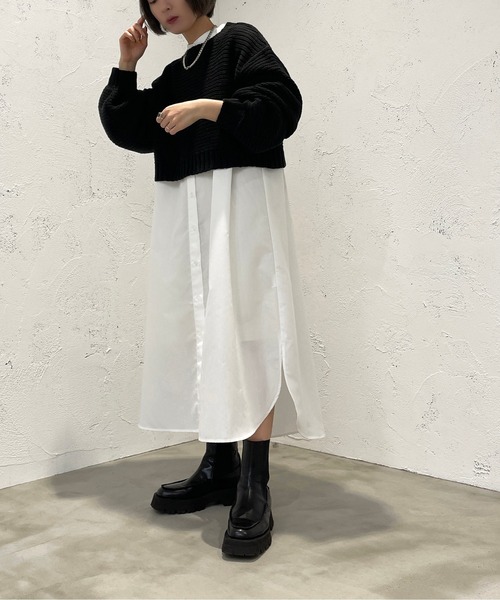 apres jour mignon（アプレジュールミニョン）の「バンドカラーシャツワンピース【ZOZOTOWN限定アイテム】（ワンピース・レディース・オフホワイト/ブラック・X-LARGE/フリー）」の10枚目の写真