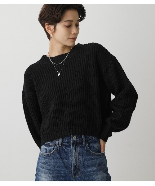 AZUL by moussy(アズールバイマウジー)の「SHORT COLOR KNIT(ニット/セーター・レディース・レッド/ブラック/グレー/グリーン/ライトイエロー・FREE)」の2枚目の写真