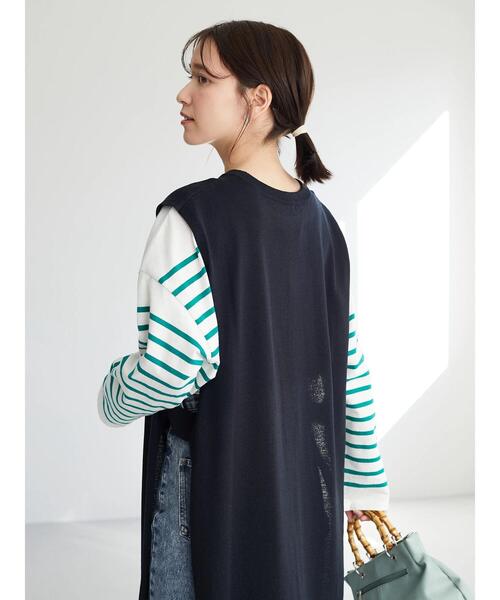 Green　Parks（グリーンパークス）の「パネルボーダーロンTEE＊（Tシャツ/カットソー・レディース・ネイビー/ピンク/ブルー/グリーン・FREE）」の22枚目の写真