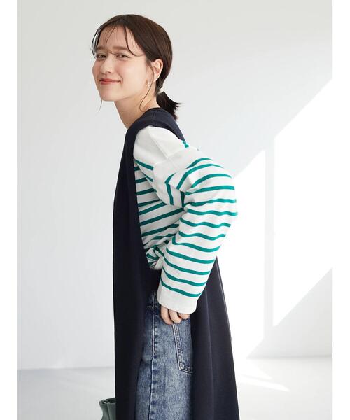 Green　Parks（グリーンパークス）の「パネルボーダーロンTEE＊（Tシャツ/カットソー・レディース・ネイビー/ピンク/ブルー/グリーン・FREE）」の21枚目の写真