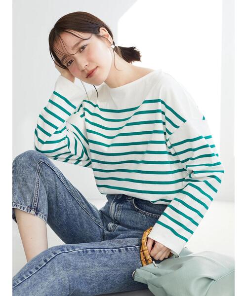 Green　Parks（グリーンパークス）の「パネルボーダーロンTEE＊（Tシャツ/カットソー・レディース・ネイビー/ピンク/ブルー/グリーン・FREE）」の19枚目の写真