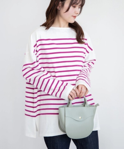 Green　Parks（グリーンパークス）の「パネルボーダーロンTEE＊（Tシャツ/カットソー・レディース・ネイビー/ピンク/ブルー/グリーン・FREE）」の4枚目の写真