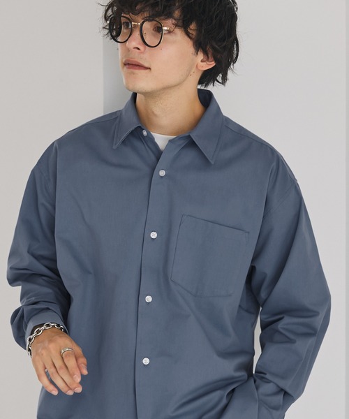 MONO-MART（モノマート）の「リラックスルーズレギュラーカラーブロードシャツ（シャツ/ブラウス・メンズ・ホワイト/チャコール/グレー系1/グレー系2/グレー系3/ブラウン系/ライトベージュ/ネイビー系/ブラック/サックスブルー/チャコールグレー/ブルー系/ライトグレー/オリーブ/ブルー系2・M/L）」の14枚目の写真