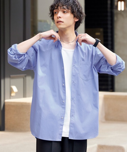 MONO-MART（モノマート）の「リラックスルーズレギュラーカラーブロードシャツ（シャツ/ブラウス・メンズ・ホワイト/チャコール/グレー系1/グレー系2/グレー系3/ブラウン系/ライトベージュ/ネイビー系/ブラック/サックスブルー/チャコールグレー/ブルー系/ライトグレー/オリーブ/ブルー系2・M/L）」の12枚目の写真