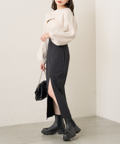 Chico(チコ)の「【新色追加・Web限定】スリットハイウエストタイトロングスカート(スカート・レディース・ブラック/グレー/アイボリー・FREE)」の5枚目の写真