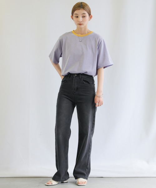 select MOCA（セレクトモカ）の「バイカラーボーダーTシャツ（Tシャツ/カットソー・レディース・ライトブルー/オフホワイト/ピンク・FREE）」の5枚目の写真