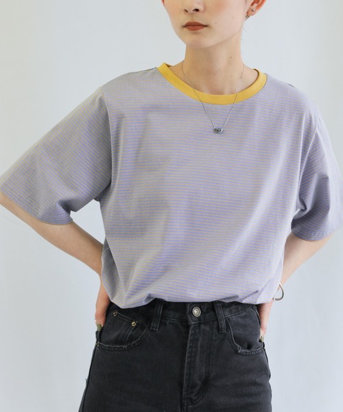 select MOCA（セレクトモカ）の「バイカラーボーダーTシャツ（Tシャツ/カットソー・レディース・ライトブルー/オフホワイト/ピンク・FREE）」の13枚目の写真