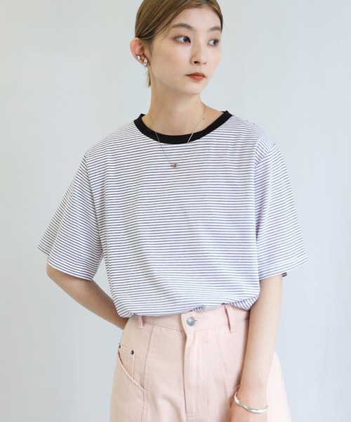 select MOCA（セレクトモカ）の「バイカラーボーダーTシャツ（Tシャツ/カットソー・レディース・ライトブルー/オフホワイト/ピンク・FREE）」の19枚目の写真
