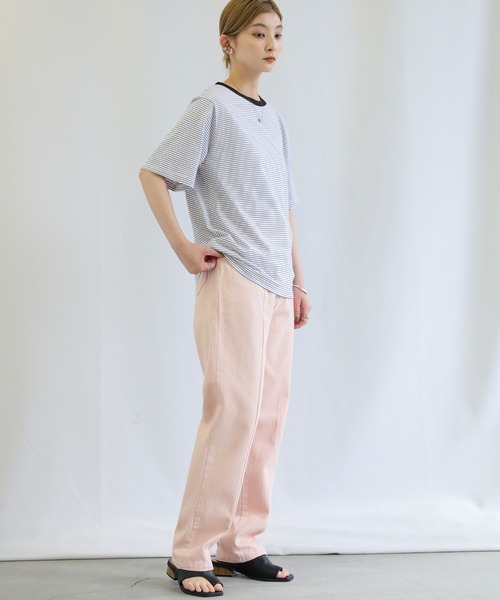 select MOCA（セレクトモカ）の「バイカラーボーダーTシャツ（Tシャツ/カットソー・レディース・ライトブルー/オフホワイト/ピンク・FREE）」の20枚目の写真